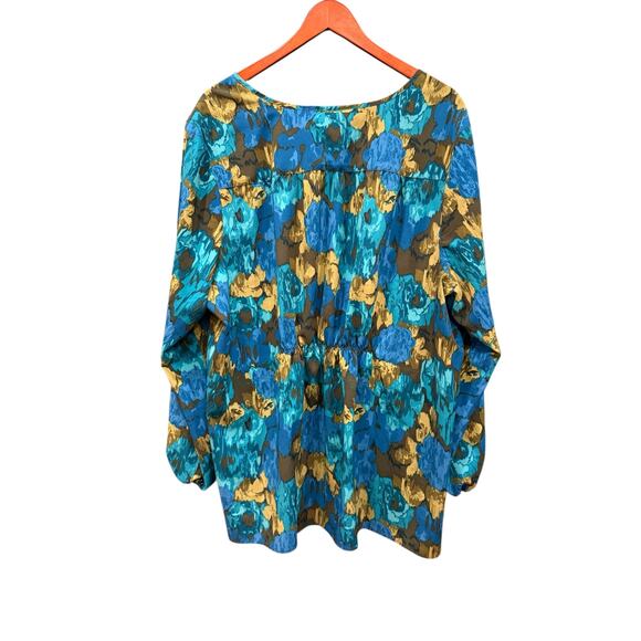 Liz Claiborne 3X Plus Long Sleeve Blue Floral Blouse Flattering Roomy Work - Picture 6 of 6